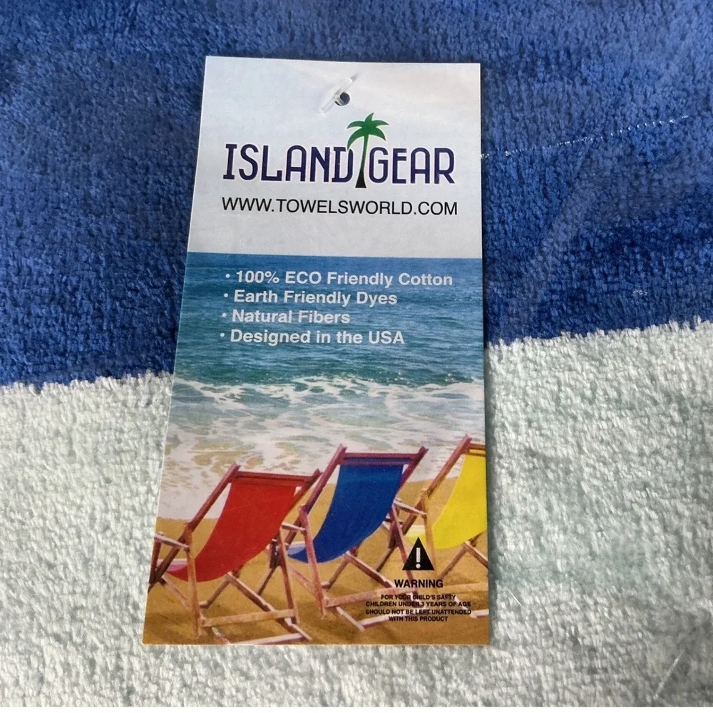 1‎ Island Gear Beach Towel 30x60 Blue White Stripe 100% Cotton Eco Friendly New